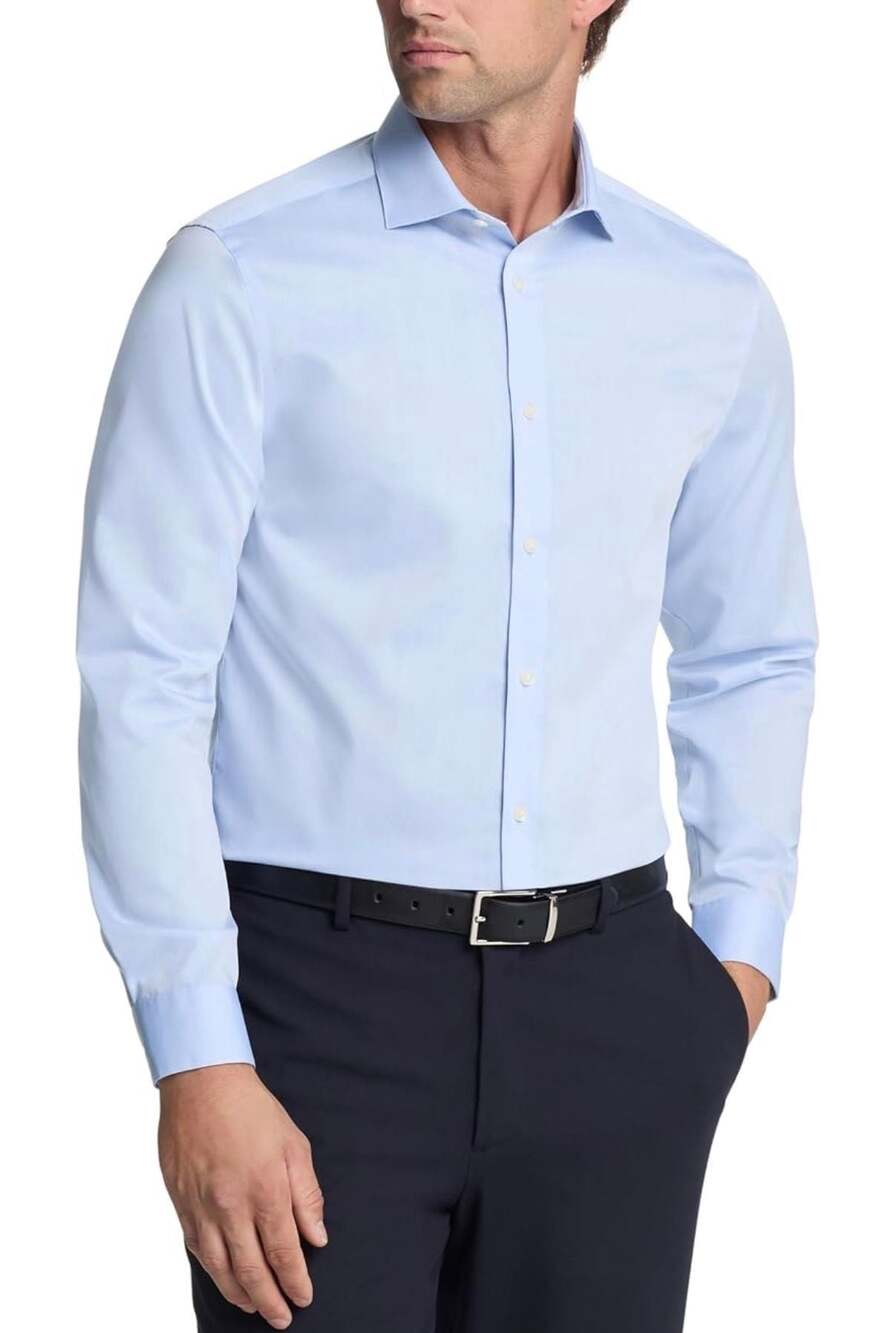 Calvin Klein Slim Fit Herringbone Wrinkle Free Wicking Dress Shirt
